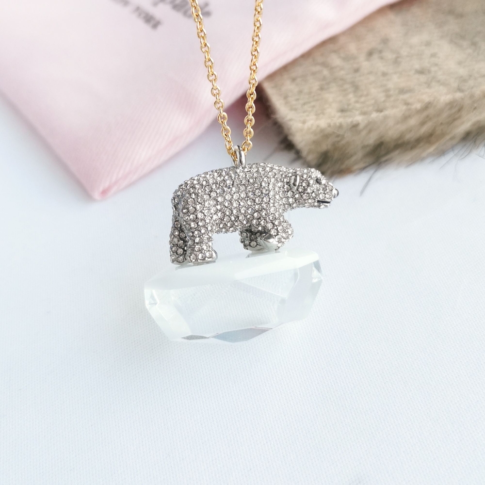 KATE spade Crystal Polar Bear Pendant Necklace in Silver